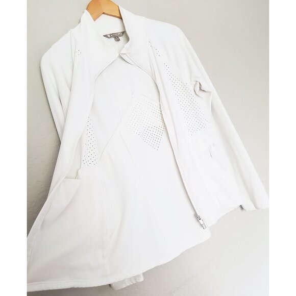Athleta Chakra Jacket In Powervita Bright White Size M Two Way Zip Sporty $148 - Picture 14 of 16